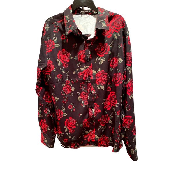 ZEROYAA Other - ZEROYAA Men's Button Down Black and Red Blouse Shirt Size S